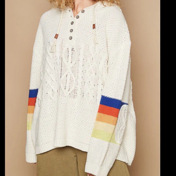 POL Hooded Sweater with Colorful Stripes NWT - Picture 2 of 12